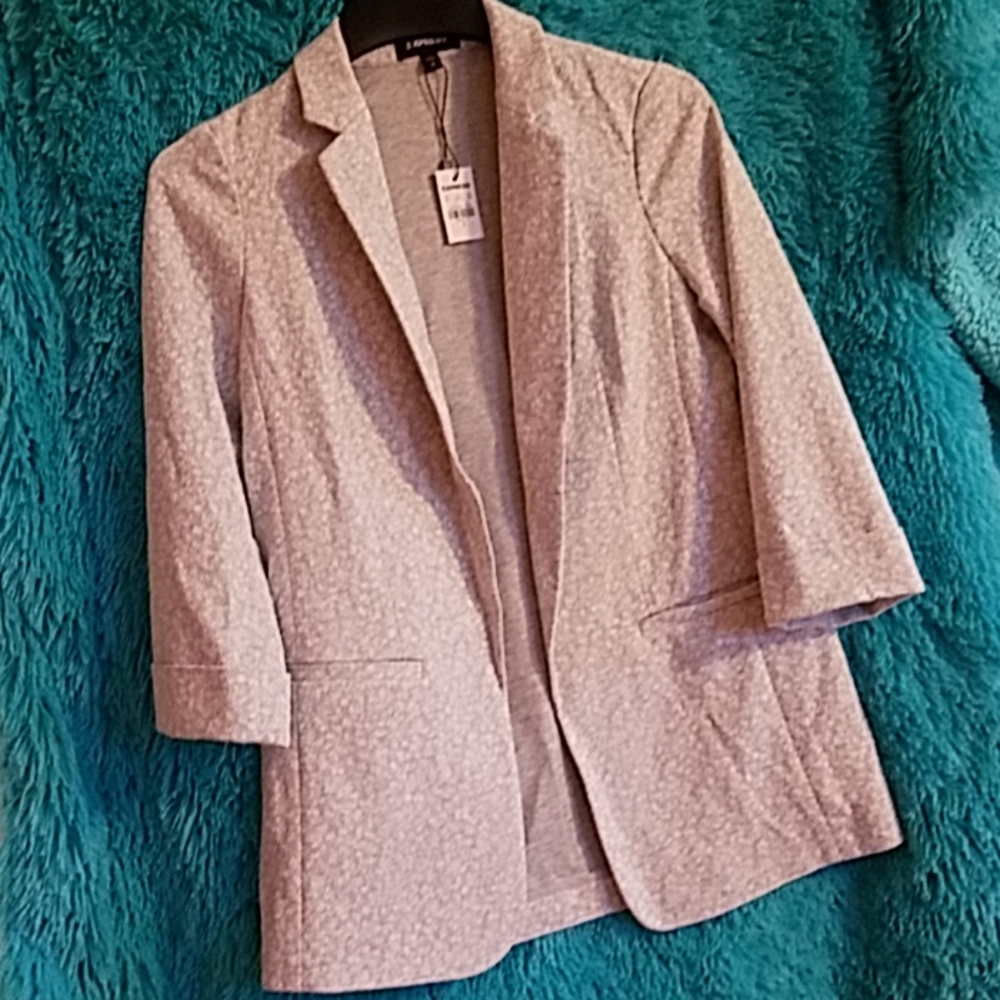 NWT Express stretch gray white print blazer